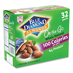 Blue Diamond Whole Natural Almonds On-the-Go, 0.63 oz Pouch, 32 Pouches/Carton (GRR22000512)