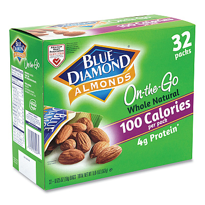 Blue Diamond Whole Natural Almonds On-the-Go, 0.63 oz Pouch, 32 Pouches/Carton (GRR22000512)