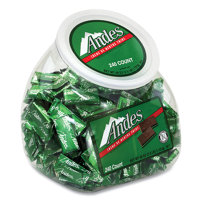 Andes Creme de Menthe Chocolate Mint Thins, 240 Pieces/40 oz Tub, 1 Tub/Carton (GRR20906034)