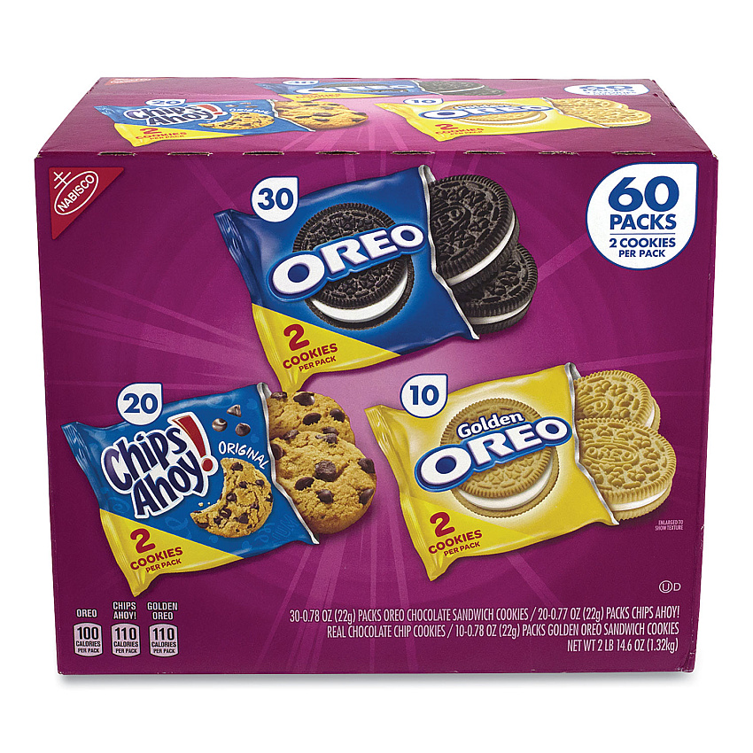 Nabisco Cookie Variety Pack, Assorted Flavors, 0.77 oz Pack, 60 Packs/Carton (GRR22000729)