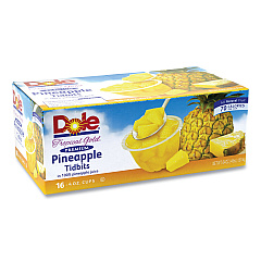Dole Tropical Gold Premium Pineapple Tidbits, 4 oz Bowls, 16 Bowls/Carton (GRR22000474)