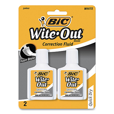 BIC Wite-Out Quick Dry Correction Fluid, 20 mL Bottle, White, 2/Pack (BICWOFQDP24AWHI)