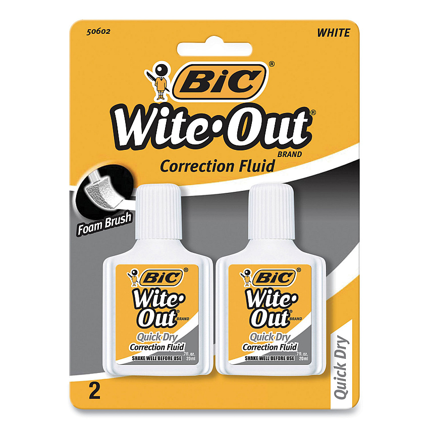 BIC Wite-Out Quick Dry Correction Fluid, 20 mL Bottle, White, 2/Pack (BICWOFQDP24AWHI)