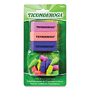 Ticonderoga Neon Eraser Multipack, For Pencil Marks, (12) End-Cap Erasers, (3) Block Erasers, Assorted Colors (DIX38931)