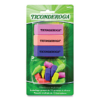 Ticonderoga Neon Eraser Multipack, For Pencil Marks, (12) End-Cap Erasers, (3) Block Erasers, Assorted Colors (DIX38931)