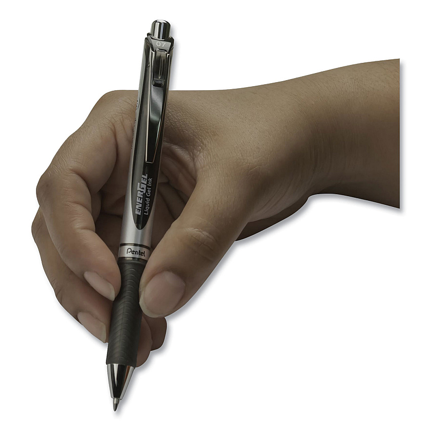 Pentel EnerGel RTX Gel Pen, Retractable, Medium 0.7 mm, Black Ink, Black/Gray Barrel, 6/Pack (PENBL77BP6A)