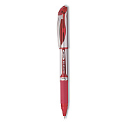 Pentel EnerGel Deluxe Gel Pen, Stick, Medium 0.7 mm, Red Ink, Silver/Red Barrel, Dozen (PENBL57BDZ)