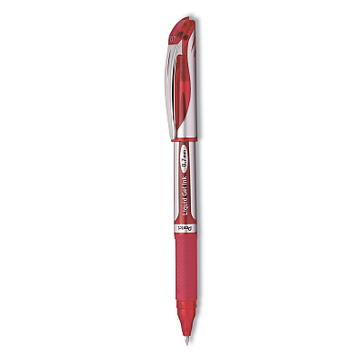 Pentel EnerGel Deluxe Gel Pen, Stick, Medium 0.7 mm, Red Ink, Silver/Red Barrel, Dozen (PENBL57BDZ)