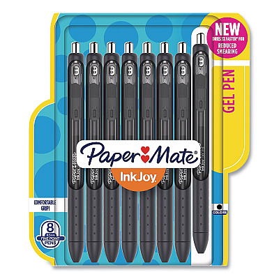 Paper Mate InkJoy Gel Pen, Retractable, Fine 0.5 mm, Black Ink, Black/Smoke Barrel, 8/Pack (PAP1968613)