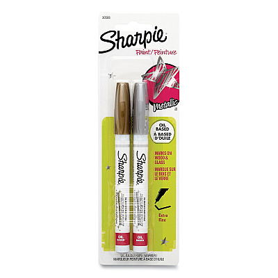 Sharpie Permanent Paint Marker, Fine Bullet Tip, Assorted Metallic Colors, 2/Pack (SAN30588)