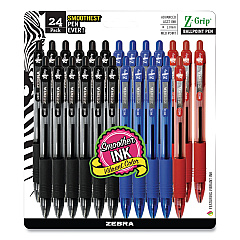 Zebra Z-Grip Ballpoint Pen, Retractable, Medium 1 mm, Assorted Ink and Barrel Colors, 24/Pack (ZEB12224)