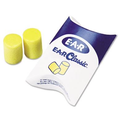 3M E-A-R Classic Earplugs, Pillow Paks, Cordless, PVC Foam, Yellow, 200 Pairs/Box (3101001)