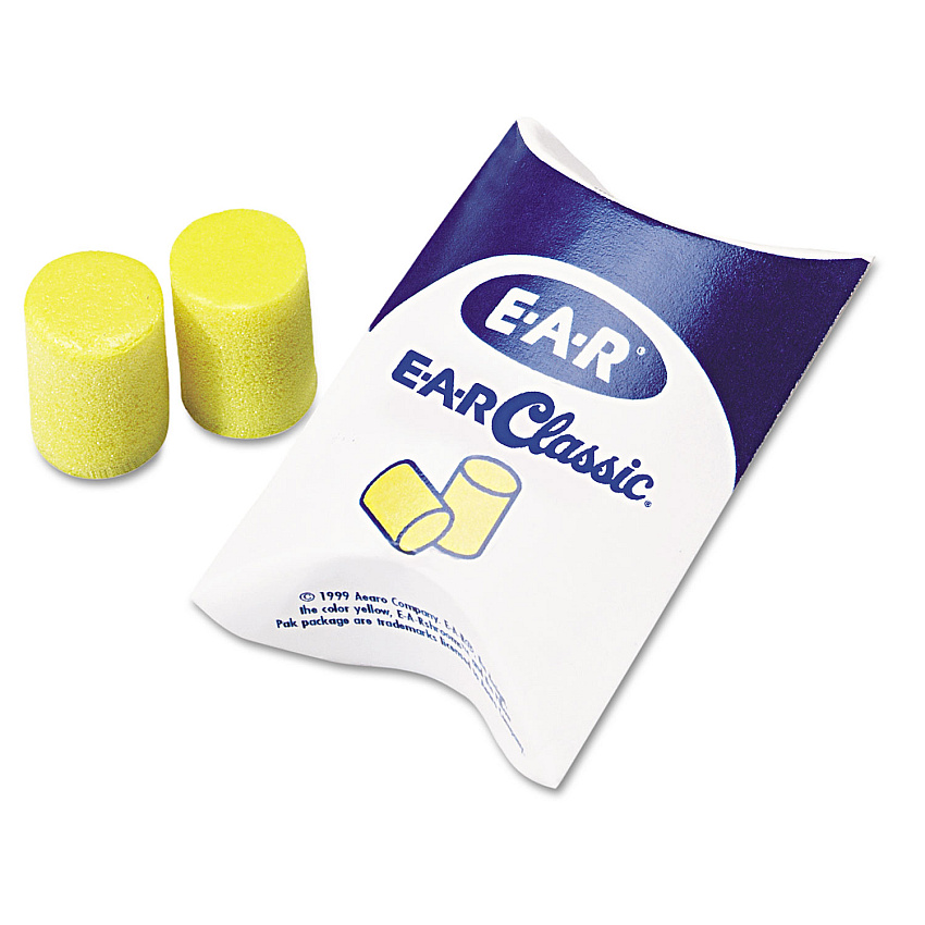 3M E-A-R Classic Earplugs, Pillow Paks, Cordless, PVC Foam, Yellow, 200 Pairs/Box (MMM3101001)