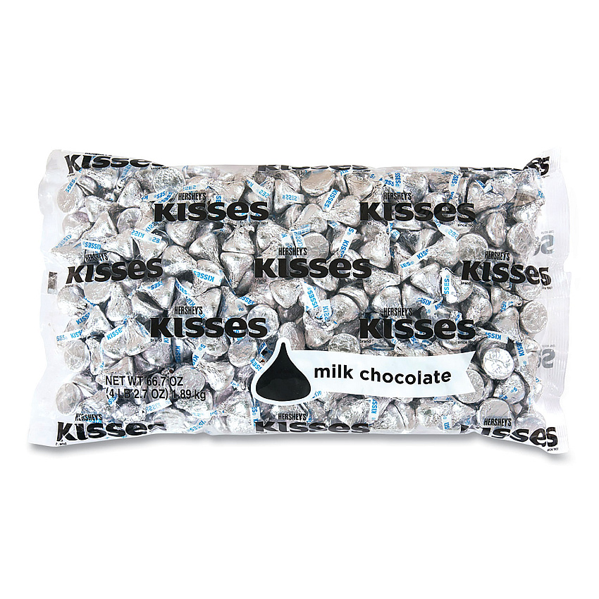 Hershey's KISSES, Milk Chocolate, Silver Wrappers, 66.7 oz Bag (GRR24600054)