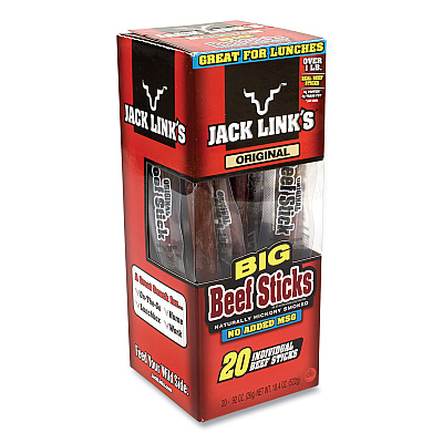 Jack Links Big Beef Sticks, 0.92 oz Sticks, 20 Sticks/Carton (GRR27800001)