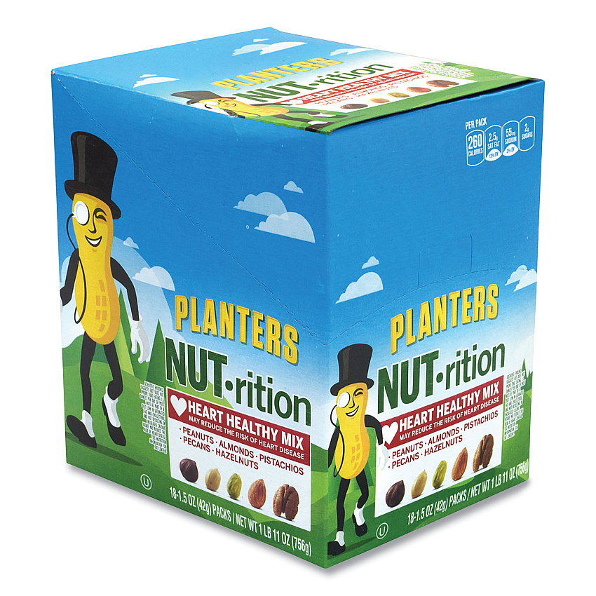 Planters NUT-rition Heart Healthy Mix, 1.5 oz Tube, 18 Tubes/Carton (GRR30700008)