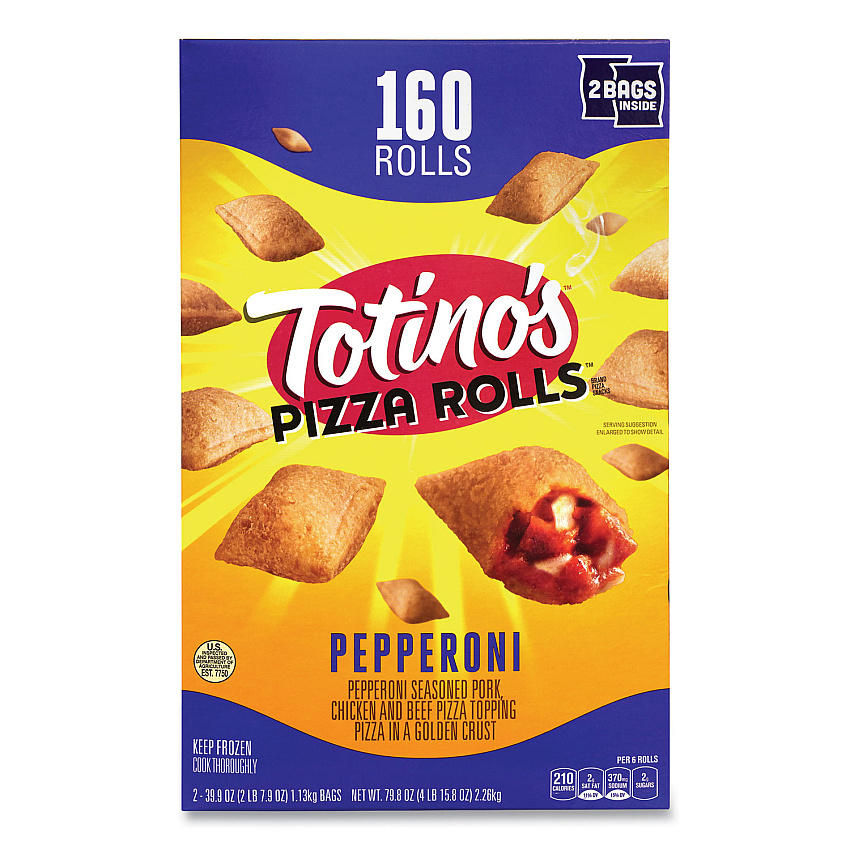 Totinos Pizza Rolls Pepperoni Pizza Rolls, 39.9 oz Bag, 80 Rolls/Bag, 2 Bags/Carton (GRR90300034)