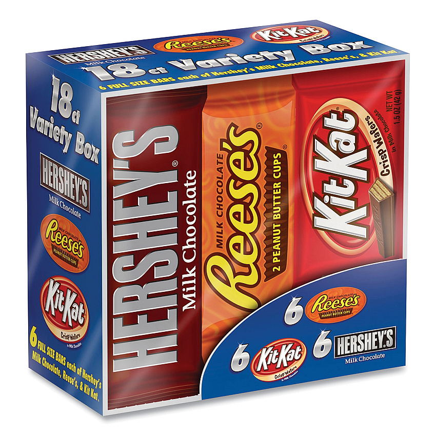 Hershey's Full Size Chocolate Candy Bar Variety Pack, Assorted 1.5 oz Bar, 18 Bars/Carton (GRR24600349)