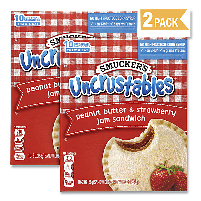 Smucker's UNCRUSTABLES Soft Bread Sandwiches, Strawberry Jam, 2 oz, 10/Box, 2 Boxes/Carton (GRR90300133)