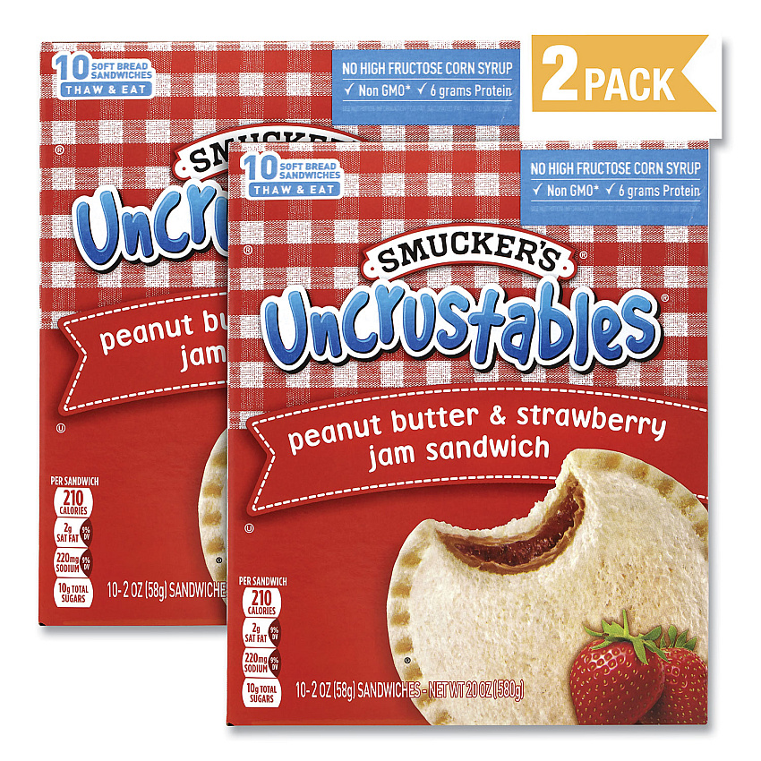 Smucker's UNCRUSTABLES Soft Bread Sandwiches, Strawberry Jam, 2 oz, 10/Box, 2 Boxes/Carton (GRR90300133)