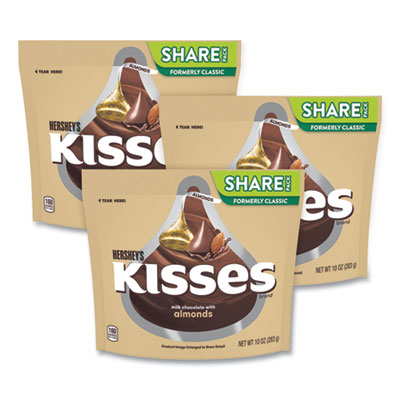 Hershey's KISSES Milk Chocolate with Almonds, Share Pack, 10 oz Bag, 3 Bags/Pack, Delivered in 1-4 Business Days (24600422)