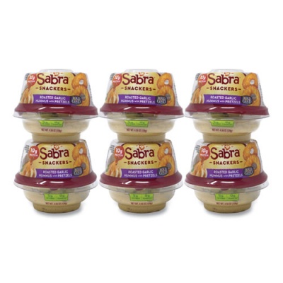 Sabra Classic Hummus with Pretzel, 4.56 oz Cup, 6 Cups/Pack, Ships in 1-3 Business Days (90200452)
