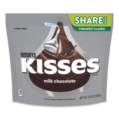 Hershey's KISSES, Milk Chocolate Share Pack, Silver Wrappers, 10.8 oz Bag, 3 Bags/Pack, Ships in 1-3 Business Days (24600432)