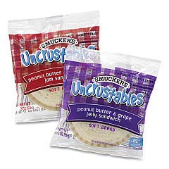 Smucker's UNCRUSTABLES Soft Bread Sandwiches, Grape/Strawberry, 2 oz, 10 Sandwiches/Pack, 2 Packs/Box (GRR90300134)