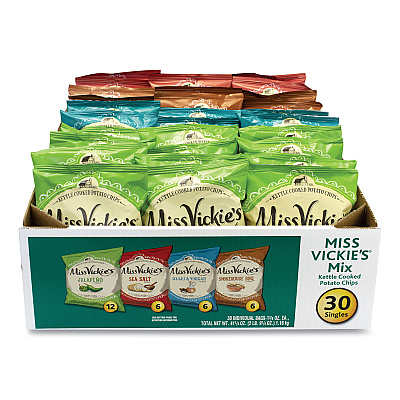 Miss Vickie's Kettle Cooked Chips Variety Mix, Four Assorted Flavors, 1.38 oz Bags, 30 Bags/Carton (GRR29500010)