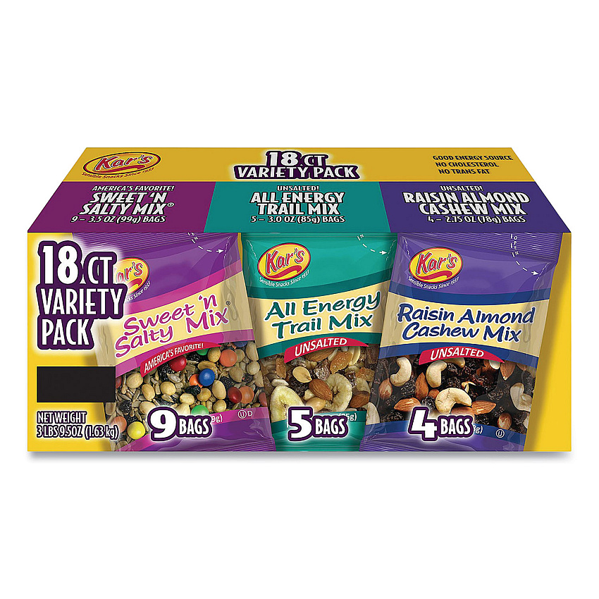 Kar's Trail Mix Variety Pack, Assorted Flavors, 18 Packets/Carton (GRR28800004)