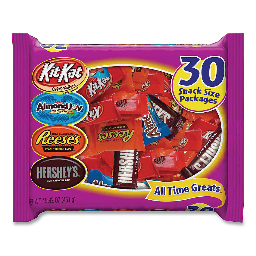 Hershey's All Time Greats Milk Chocolate Variety Pack, 15.92 oz Bag, 30 Pieces/Bag, 2 Bags/Pack (GRR24601148)
