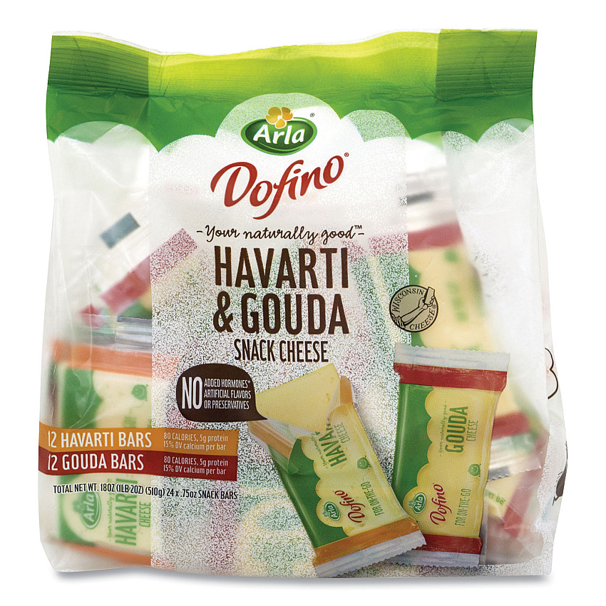 Arla Havarti and Gouda Cheese Snack Bars, 0.75 oz Bars, 24 Bars/Carton (GRR90200032)