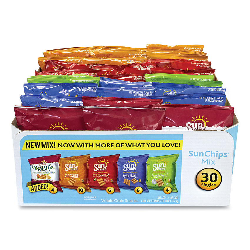 SunChips Variety Mix, Assorted Flavors, 1.5 oz Bags, 30 Bags/Carton (GRR29500009)