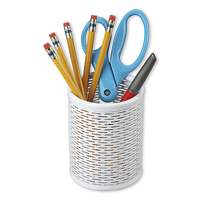 Artistic Urban Collection Punched Metal Pencil Cup, 3.5" Diameter x 4.5"h, White (AOPART20005WH)