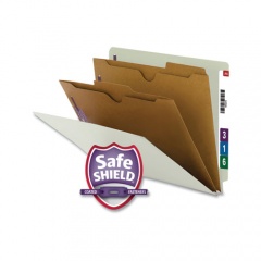 Smead X-Heavy End Tab Pressboard Classification Folders, Six SafeSHIELD Fasteners, 2 Dividers, Letter Size, Gray-Green, 10/Box (26710)