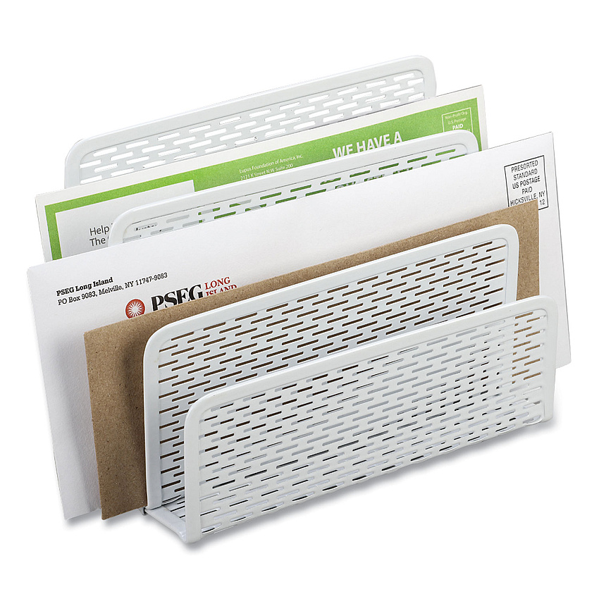 Artistic Urban Collection Punched Metal Letter Sorter, 3 Sections, DL to A6 Size Files, 6.5" x 3.25" x 5.5", White (AOPART20003WH)
