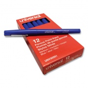 Universal Porous Point Pen, Stick, Medium 0.7 mm, Blue Ink, Blue Barrel, Dozen (50501)