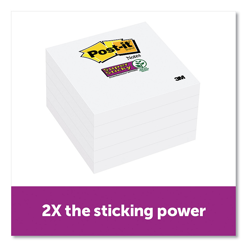 Post-it Notes Super Sticky Self-Stick Notes 3" x 3", White, 90 Sheets/Pad, 8 Pads/Pack (MMM6545SSW)