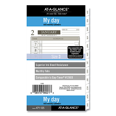 AT-A-GLANCE 1-Page-Per-Day Planner Refills, 6.75 x 3.75, White Sheets, 12-Month (Jan to Dec): 2026 (47112521)