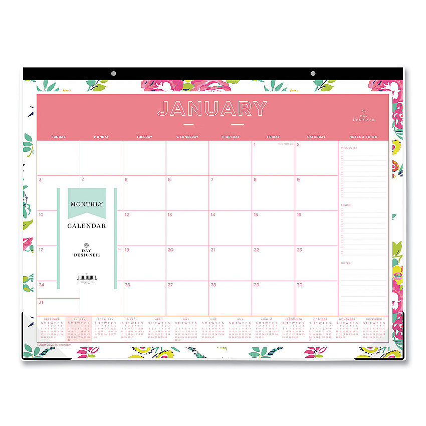 Blue Sky Day Designer Peyton Desk Pad Calendar, Floral Artwork, 22 x 17, Black Binding, Clear Corners, 12-Month (Jan to Dec): 2026 (103631)