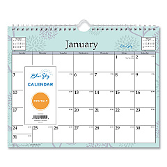 Blue Sky Rue Du Flore Wall Calendar, Floral Artwork, 11 x 8.75, White/Jade/Lavender Sheets, 12-Month (Jan to Dec): 2026 (101613)