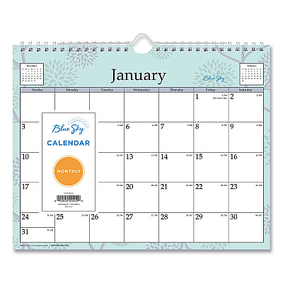 Blue Sky Rue Du Flore Wall Calendar, Floral Artwork, 11 x 8.75, White/Jade/Lavender Sheets, 12-Month (Jan to Dec): 2026 (101613)