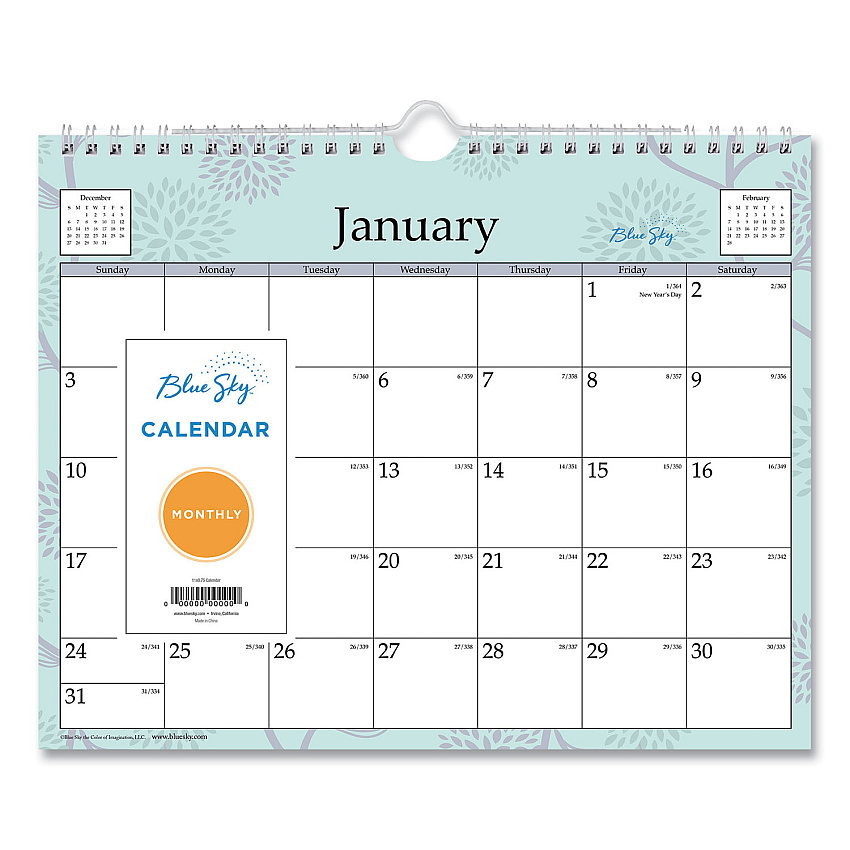 Blue Sky Rue Du Flore Wall Calendar, Floral Artwork, 11 x 8.75, White/Jade/Lavender Sheets, 12-Month (Jan to Dec): 2026 (101613)