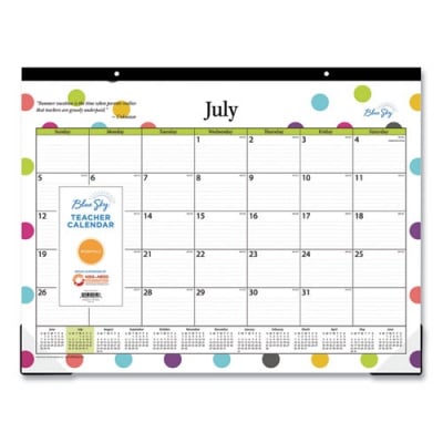 Blue Sky Teacher Dots Academic Desk Pad, 22 x 17, Black Binding, Clear Corners, 12-Month (July to June): 2022 to 2023 (105496)