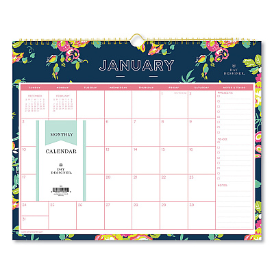 Blue Sky Day Designer Peyton Wall Calendar, Floral Artwork, 15 x 12, White/Navy Sheets, 12-Month (Jan to Dec): 2026 (103627)