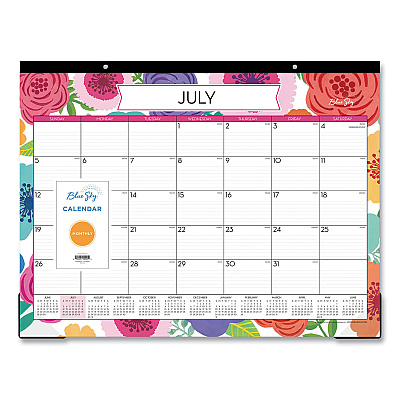 Blue Sky Mahalo Academic Desk Pad, Floral Artwork, 22 x 17, Black Binding, Clear Corners, 12-Month (July to June): 2025 to 2026 (100157)