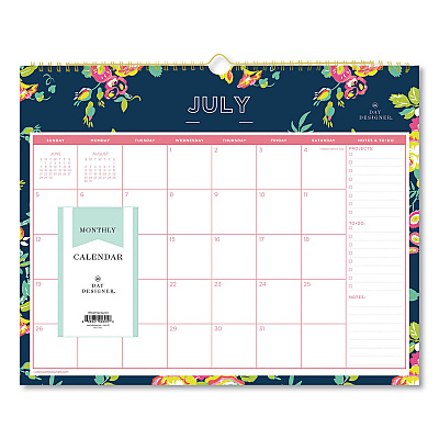 Blue Sky Day Designer Peyton Academic Wall Calendar, Floral Artwork, 15 x 12, White/Navy Sheets, 12-Month (July to June): 2025 to 2026 (107934)