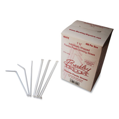 Berkley Square Individually Wrapped Straws, 7.75", Polypropylene, White, 400/Box (1245100)