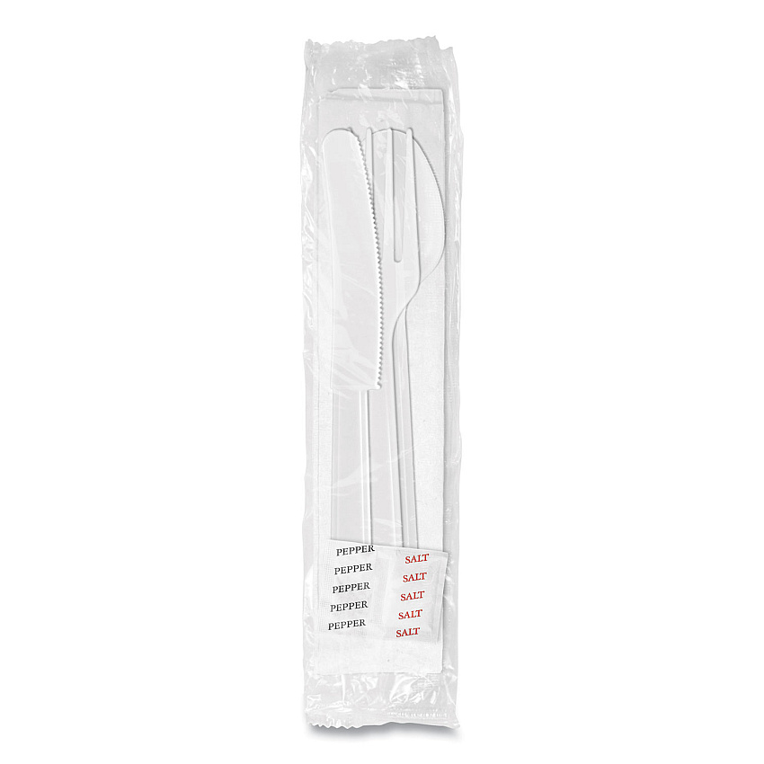 Berkley Square Medium Heavyweight Cutlery Kit, Plastic Fork/Spoon/Knife/Salt/Pepper/Napkin, White, 250/Carton (BSQ1181239)