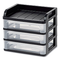 IRIS Medium Three-Drawer Desktop Storage, 3 Sections, Letter Size Files, 14.25 x 11.88 x 11.25, Black/Clear (IRS150181)